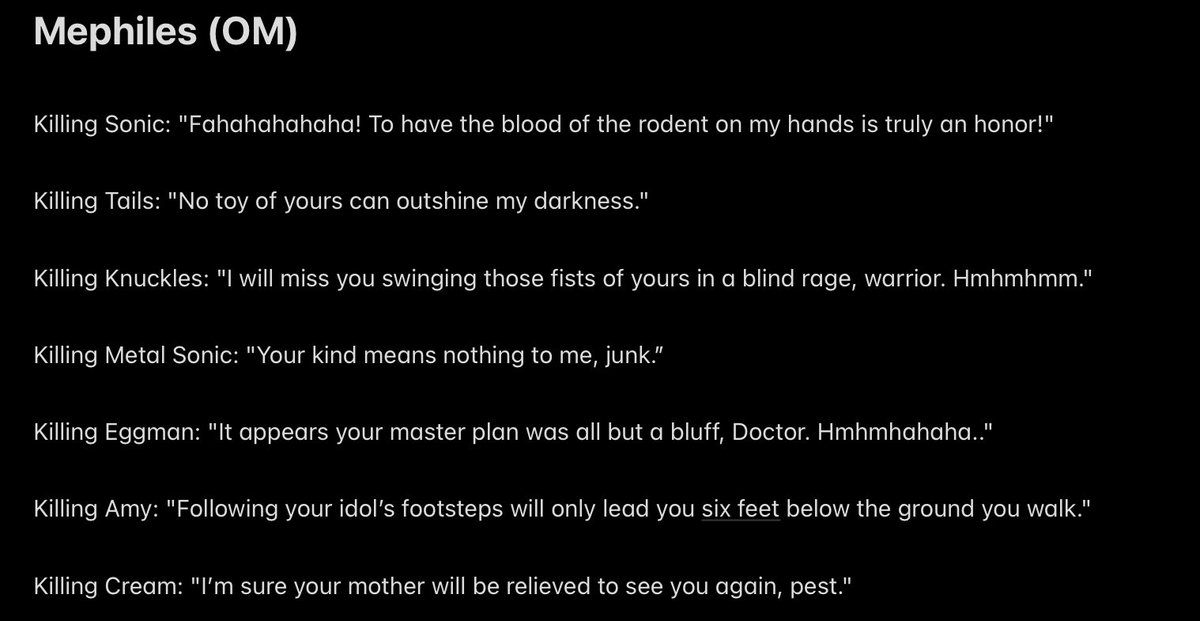 Thatshaxo2's tweet image. Mephiles OM moveset and stuff in the works