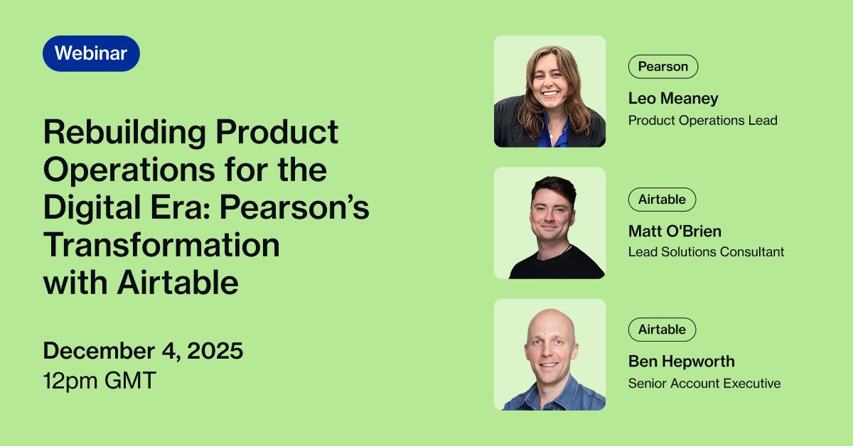 airtable's tweet image. Achieve agility, visibility, &amp;amp; speed in Product Ops.
Join us Dec 4 to see how @pearson  unified teams &amp;amp; uses Airtable AI to standardize OKRs.

🔗 Reserve your spot → airtableevents.com/fieldwebinar-v…