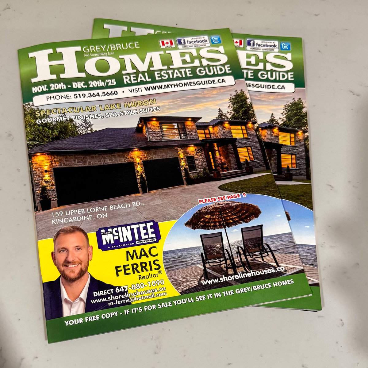 ShowYourListing's tweet photo. Exciting times… for the next month, this cover will be on display in stores all across Grey-Bruce!  
Congrats Mac Ferris on the Cover of Homes Real Estate Guide!   
#twilightphotography #dronephotography #greybruce #realestate https://t.co/yT9jzJwv2Z