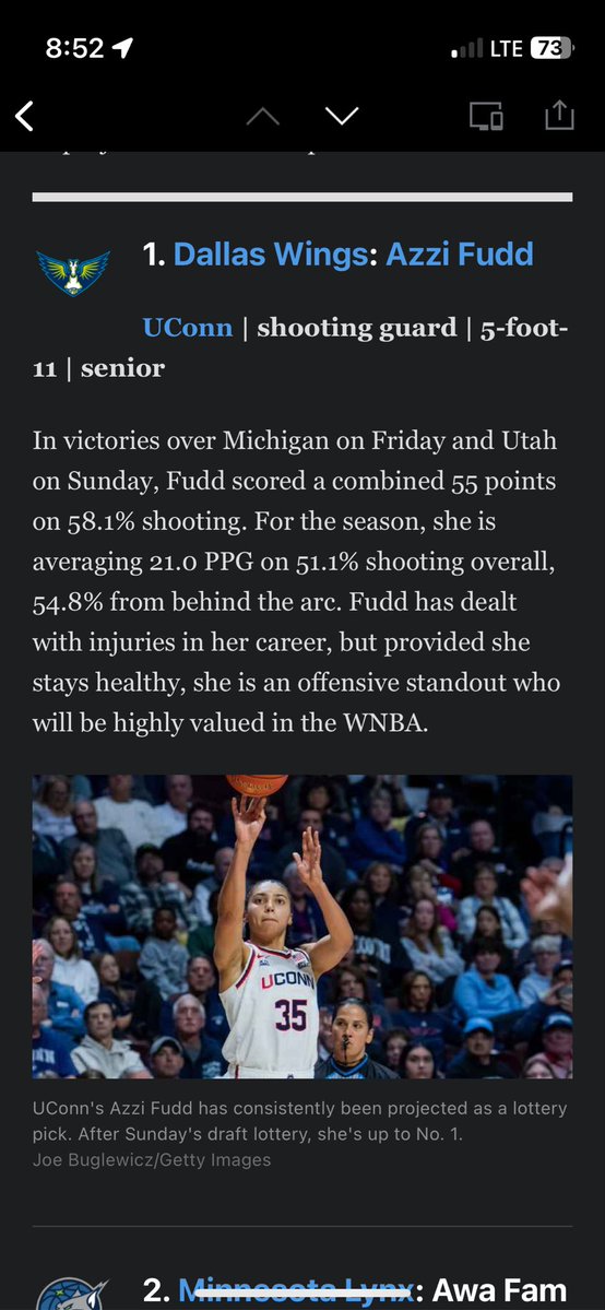 Kataliax's tweet image. Damn azzi really impressed espn this weekend it’s been four days since the last mock draft where she was fourth