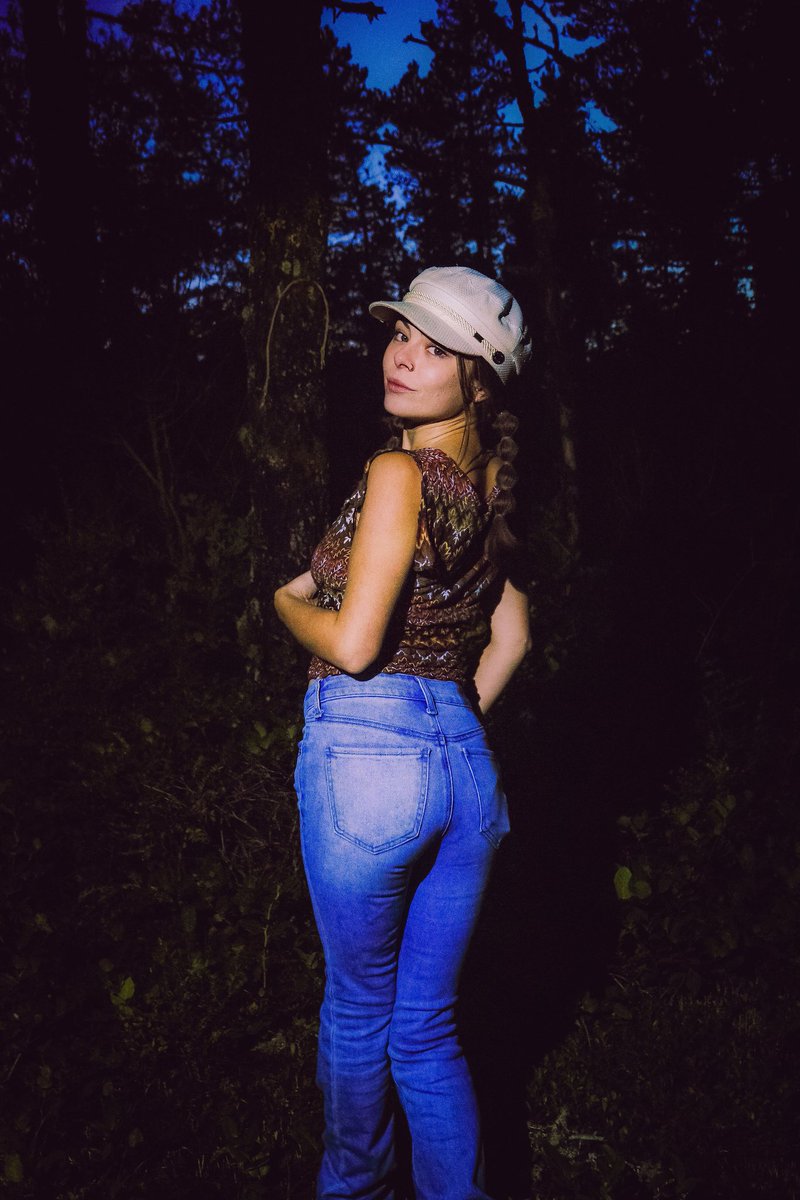 The woods + a flashlight  + blue hour=