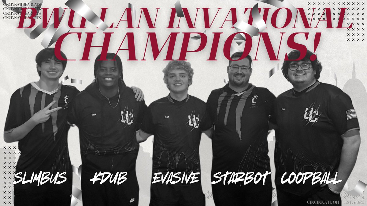 THE BEARCATS ARE THE BWU KICKOFF INVITATIONAL CHAMPS!!!
▫️<a href="/slimbus27/">Slimbus</a>
▫️<a href="/ohKdub/">KrïíŠ</a>
▫️<a href="/6evasive/">carson</a>
▫️<a href="/xStarb0tx/">Starb0t</a>
▫️<a href="/CooperRakow/">Cooper Rakow</a>
