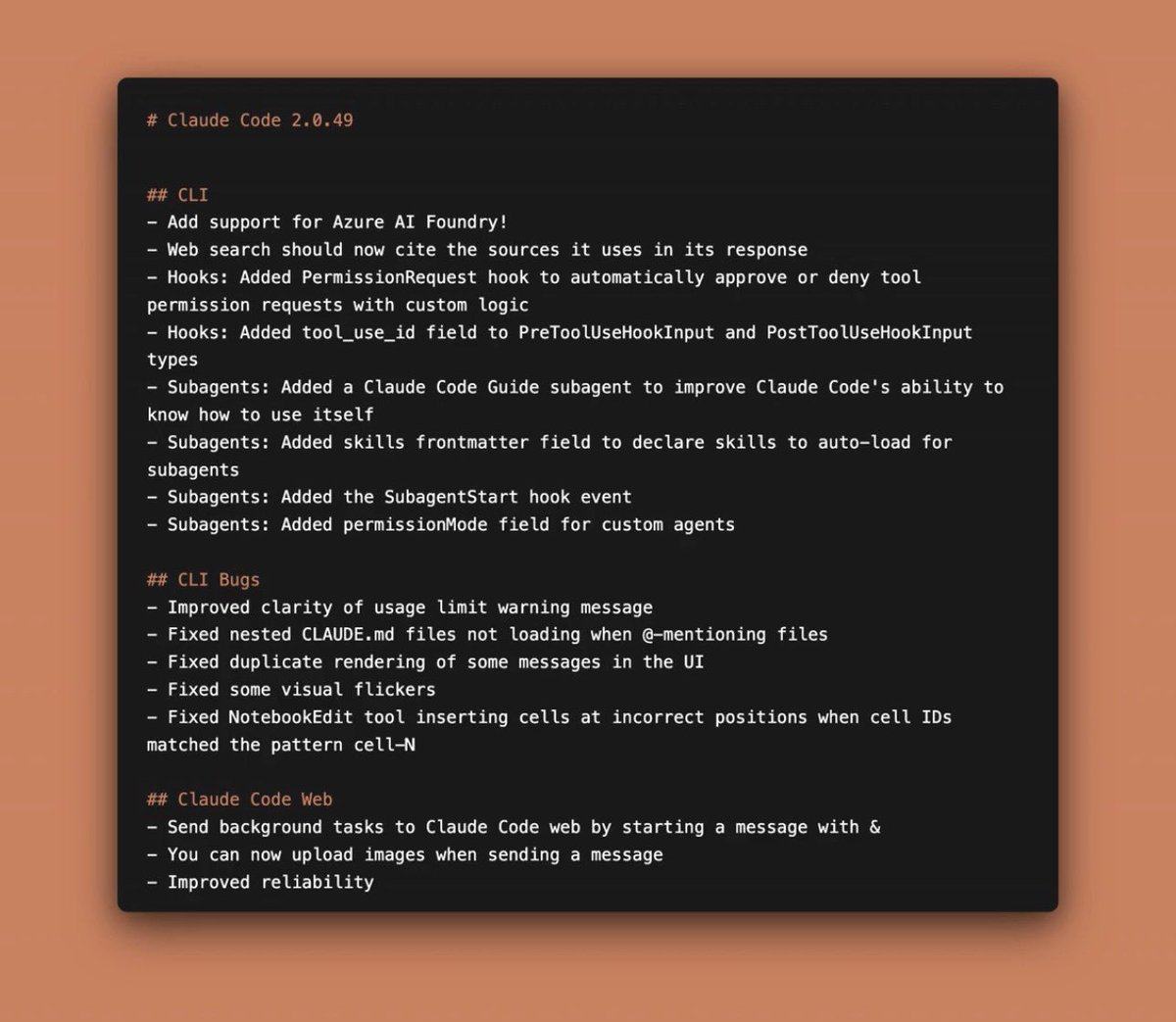 Claude Code 2.0.49 changelog