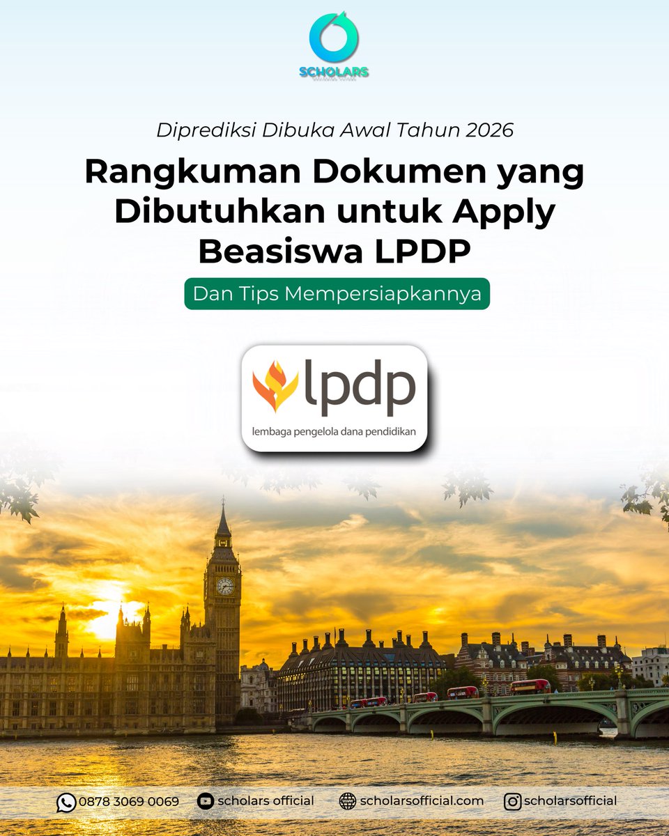 scholars_ig's tweet photo. Diprediksi dibuka awal 2026!
Ini rangkuman dokumen wajib LPDP + tips biar kamu siap jauh sebelum portalnya buka. Persiapan rapi = peluang lolos makin tinggi! 🚀
#beasiswalpdp #lpdp2026 #pejuangbeasiswa #dokumenlpdp #tipspersiapanbeasiswa https://t.co/5JY6WghpW4