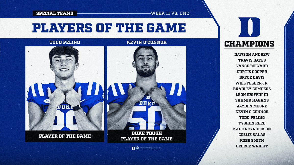DukeFOOTBALL's tweet image. Our players of the game against UNC!