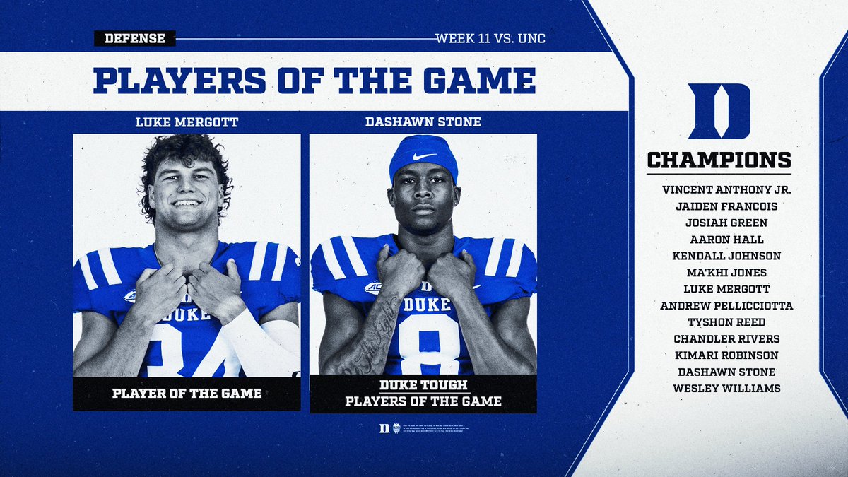 DukeFOOTBALL's tweet image. Our players of the game against UNC!