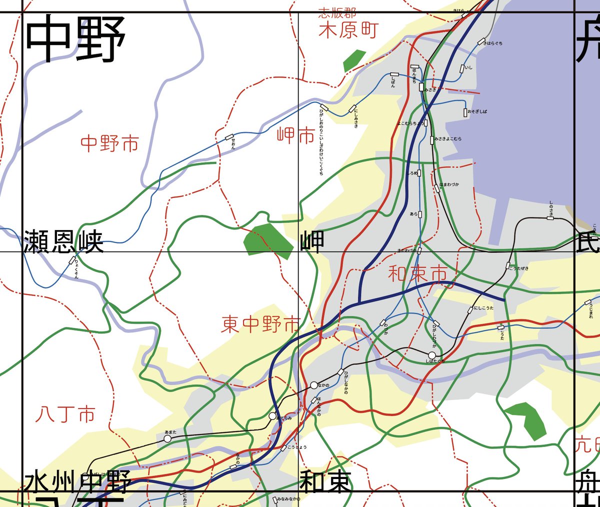 Trvl_Csrt's tweet photo. 今回地理院地図風の地図作成をするのは引用元１枚目右端(表現に問題有)の辺りです。広いからどのあたりまでモチベ持つのか不明 https://t.co/oAiRRQAbuu
