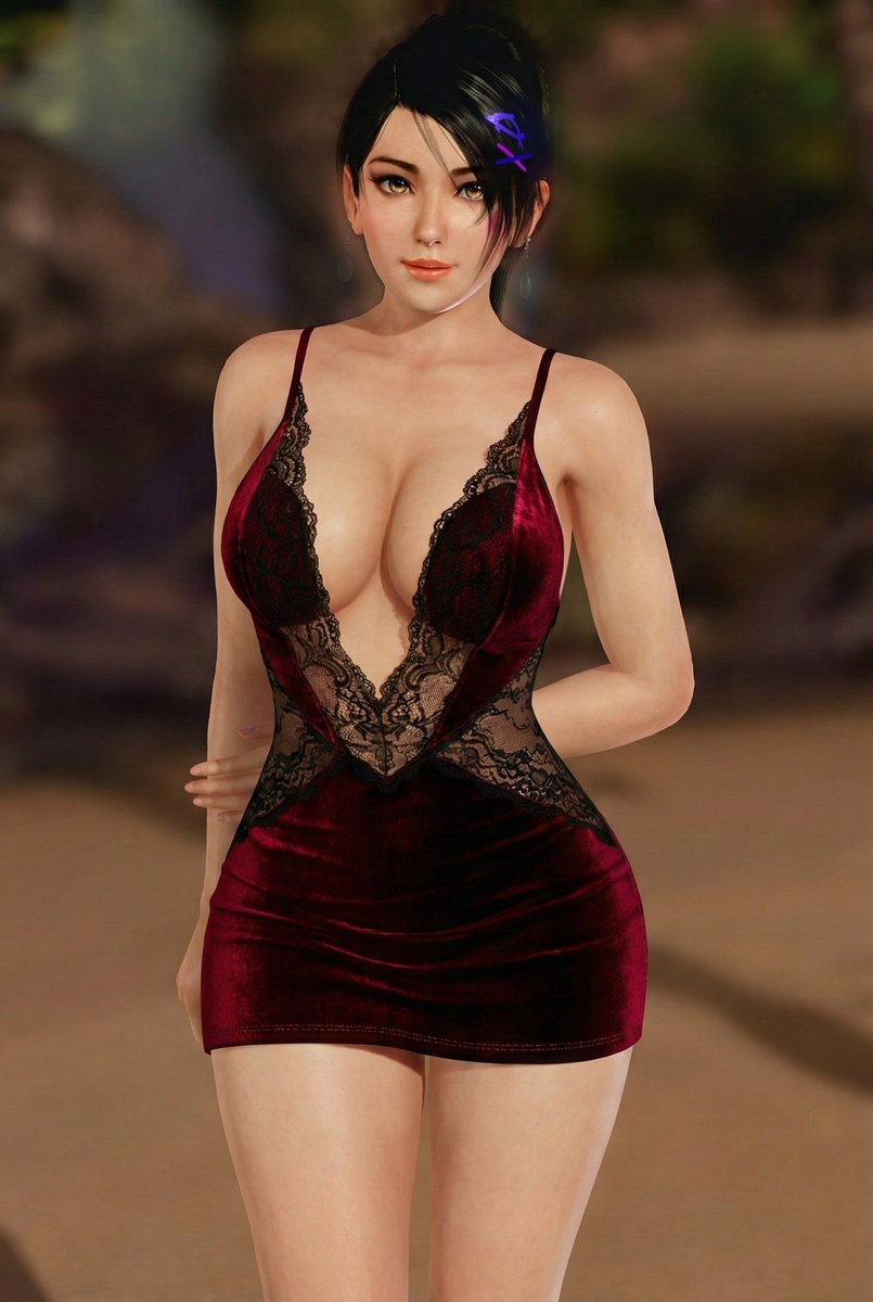 Doaxvvdude's tweet image. Momiji in a cute party dress. Very low-cut dress. Venus girl. SFW. #DOAXVV #VirtualPhotography