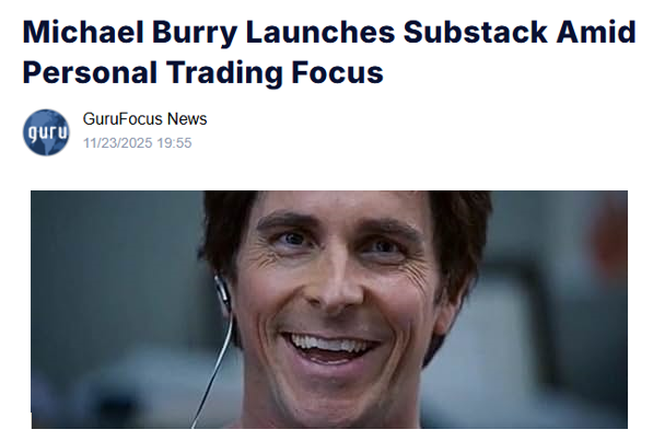 Barchart's tweet image. JUST IN 🚨: Michael Burry, the man who has predicted 50 of the last 2 market crashes, has launched a Substack for $379/year