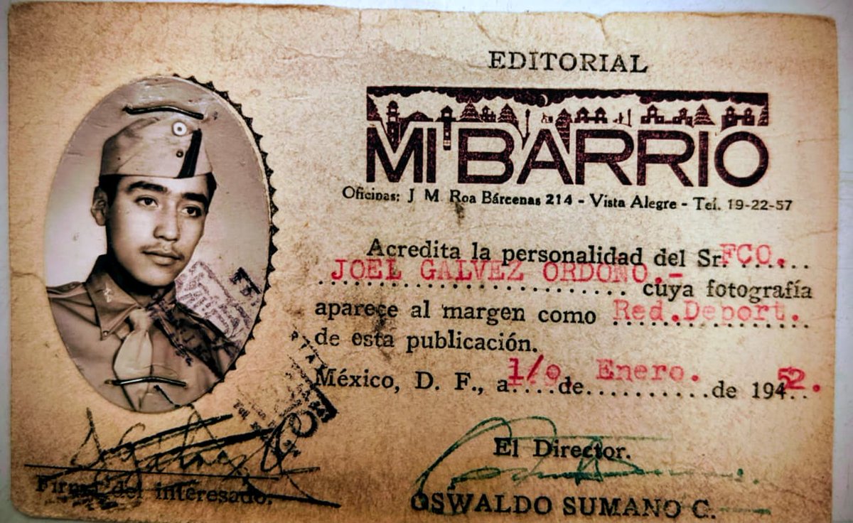 ZoquipanSur's tweet photo. ¿Sabían que la zona tuvo un periódico que reportaba los acontecimientos del lugar?
Forma parte de los recuerdos de nuestro vecino don Francisco Joel Gálvez Ordoño, quien colaboró como redactor deportivo en la publicación semanal Mi Barrio en los años cincuenta, aquí su credencial https://t.co/11abzQMRr8