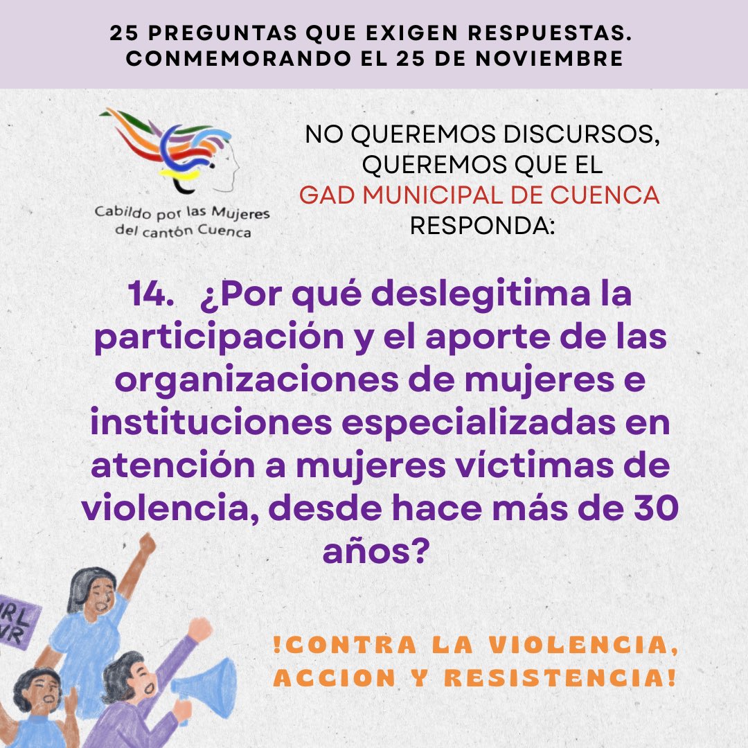 CabildoMujeres's tweet photo. El GAD de Cuenca por Ordenanza está obligado a rendir cuentas el 25 de noviembre. Le preguntamos: https://t.co/yVzz1md8HD