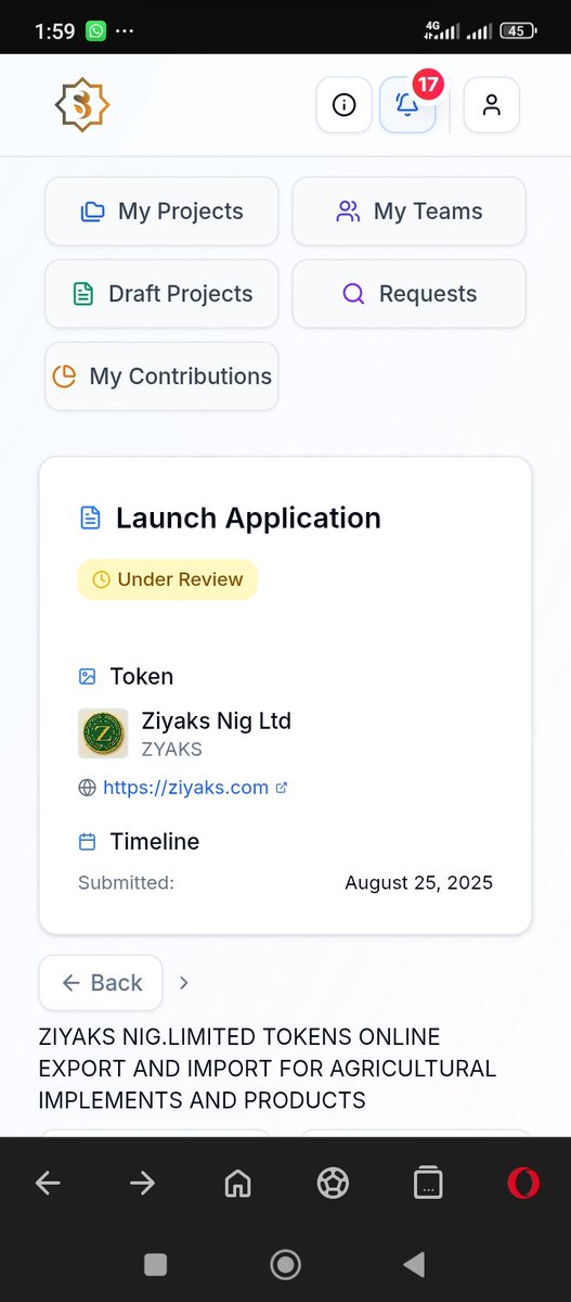 COMPLAINT MESSAGE

Assalamu Alaikum,

I am writing to express my concern regarding the status of our project “Ziyaks Nig Ltd (ZYAKS)”, which has been under review since August 25, 2025 as shown in our Launch Application dashboard.

Up till now, our project has not been listed on