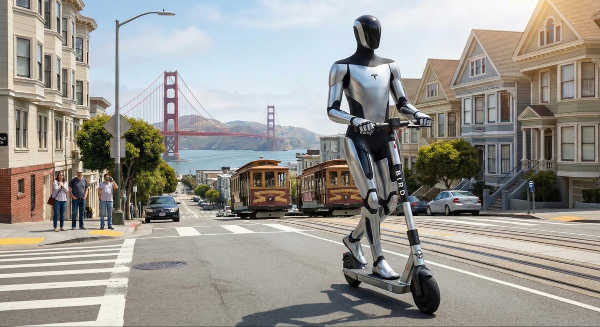 TimSuzman's tweet image. Humanoid robots will be able to get around cities on scooters, bikes, robotaxis.