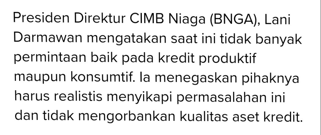 Yang lagi butuh dana kayaknya ada banyak dibank si.... berita senin guys 🙂
.
Kemungkinan ekonomi lagi kesu tidak banyak deman utk kredit...