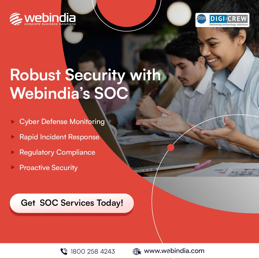 webindiaservice's tweet image. Experience personalized security with our Managed SOC as a Service. We offer bespoke solutions to fit your business needs, ensuring comprehensive protection against evolving cyber threats.
#managedsecurityoperations #SecurityOperations #webindia #digicrew