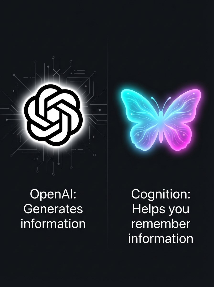 Cognition2025's tweet image. OpenAI generates information.

Cognition makes that information unforgettable. 

#cognition #learningtech #memoryscience #ai