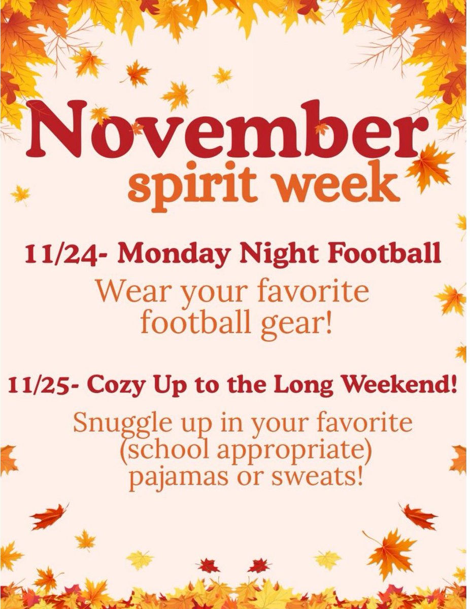 We’re excited to celebrate a fun November Spirit Week as we head into the long Thanksgiving weekend!

We can’t wait to see all the Dreamkeeper spirit on campus next week! 🍁🏈🧡