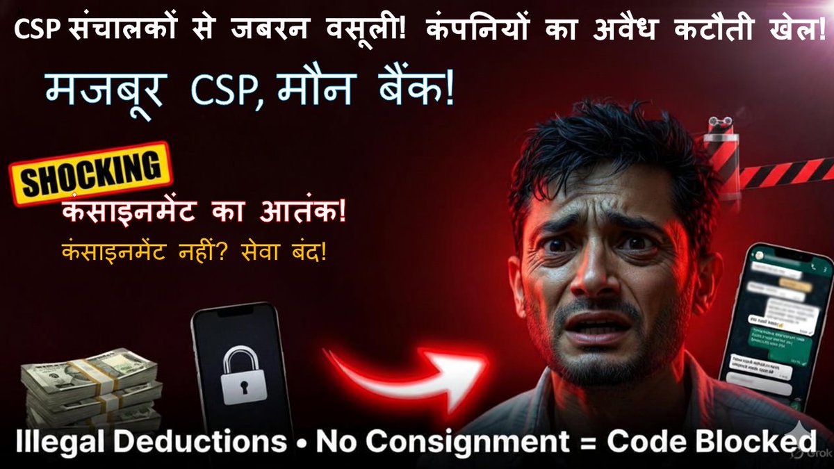 DiwakarSinghKu1's tweet photo. https://t.co/hsFNOD3dDn
#CSPSamasya
#CSPExploitation
#DigitalBankingScam
#BankMitraIssues
#StopForcedCutting
#FinTechAbuse
#BankingReform
#RaiseYourVoice
#PublicAlert
#YouthRights
#StopExploitation
#CSPOperators
#SBI https://t.co/9ApoFSc7r6