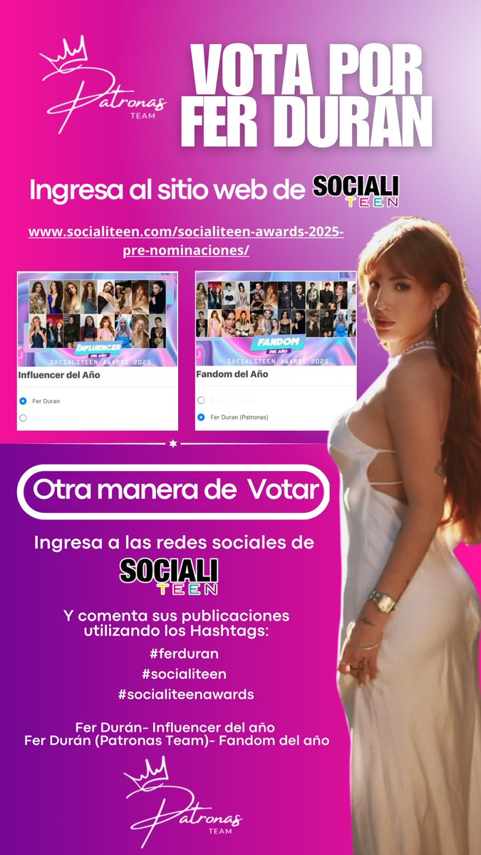 Bianca_fdc1's tweet photo. @Patronas_team @sociali_teen Lista para una desvelada más a seguir votando por Fer 💖😍

Fer Duran x Socialiteen
#Influencerdelaño
 #fandomdelaño 
#patronasteam https://t.co/xLXnc34S3q