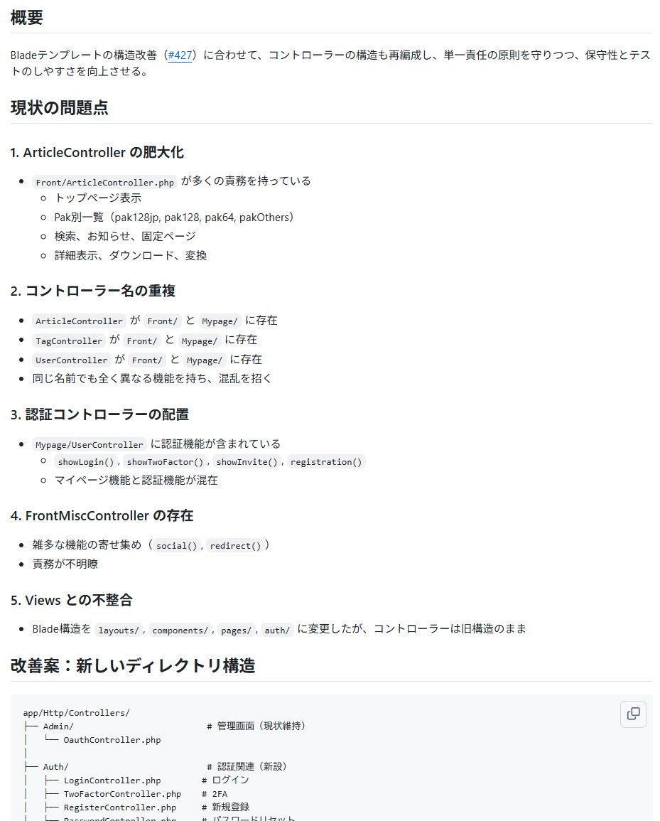 128Na's tweet photo. ポータルの改修を終えたので機械的な整理整頓をcopilotに丸投げする。丸投げするためのissue作成も丸投げした https://t.co/vc02JkCjUs