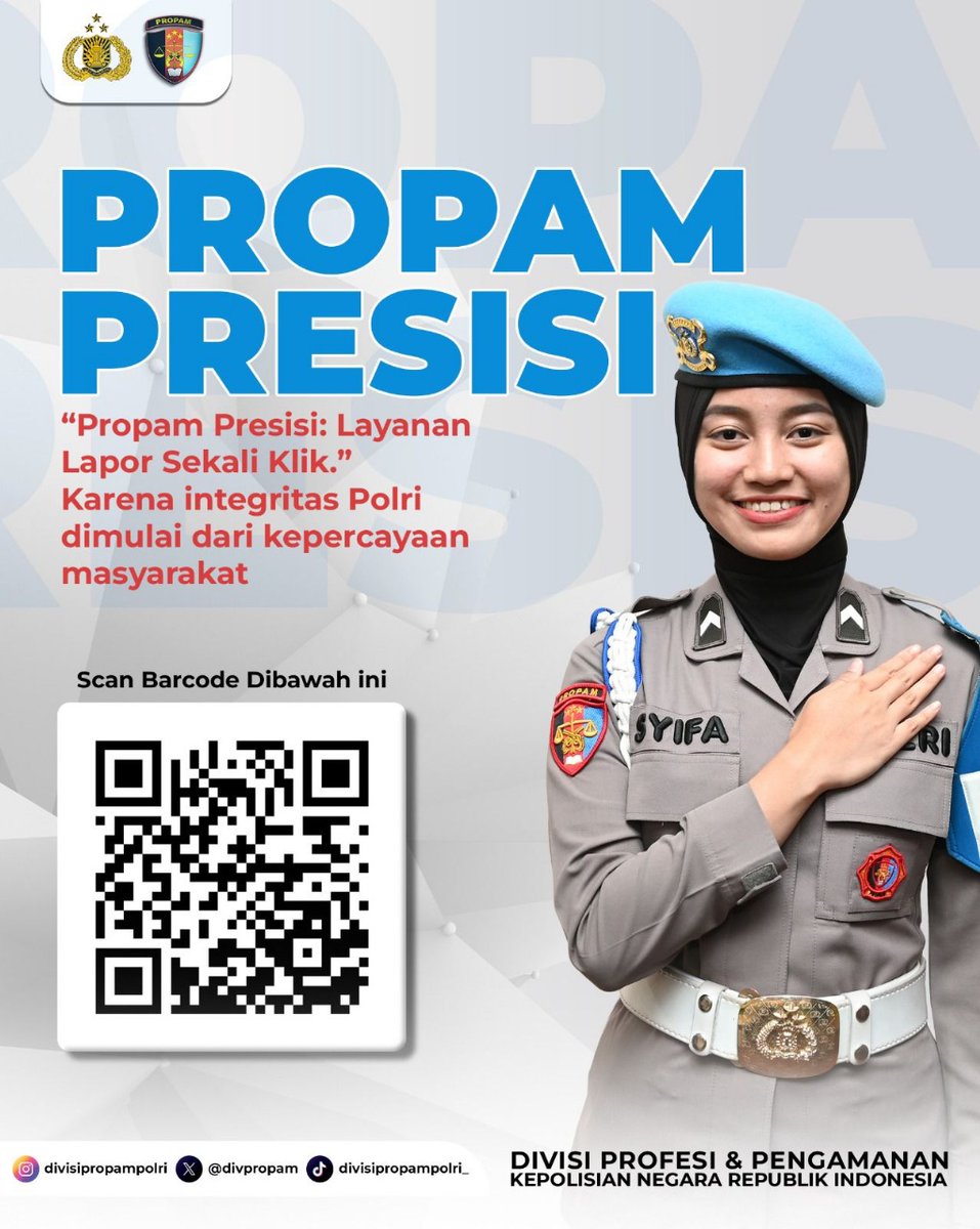 sek_karangampel's tweet image. Integritas Polri lahir dari kepercayaan masyarakat.
Melalui Propam Presisi, layanan pelaporan kini cukup sekali klik—lebih cepat, mudah, dan tetap mengutamakan kerahasiaan pelapor.

Scan barcode di bawah ini untuk menyampaikan laporan secara langsung dan profesional