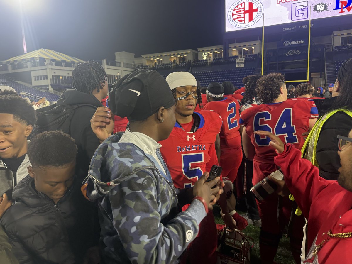 DeMathaCatholic's tweet photo. Junior quarterback Tristan Saab led DeMatha on a game-winning 66-yard touchdown drive and threw TD passes to Josh Parker and Lavar Keys to lead DeMatha to a 20-13 victory over Gonzaga to seal consecutive WCAC Championships. Sabb scored from the 1 with 1:01 to play. #OneDeMatha https://t.co/0m8e8D9Twn