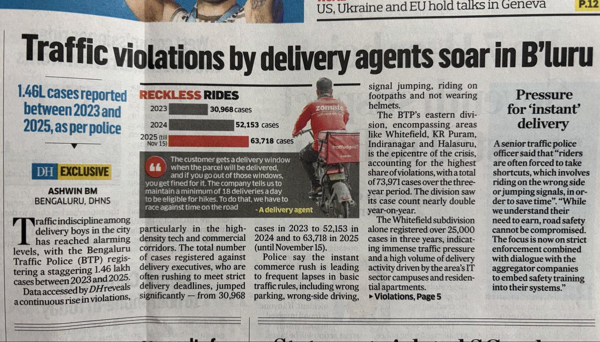 premmani's tweet photo. The urgency of 'insta-delivery' has turned these riders into a genuine roadside menace. Driven solely by speed and the pressure of the job, they routinely flout road rules. Mental thought broken; safety is non-existent, replaced only by the need to provide for their family. https://t.co/qWKE5qYu3i
