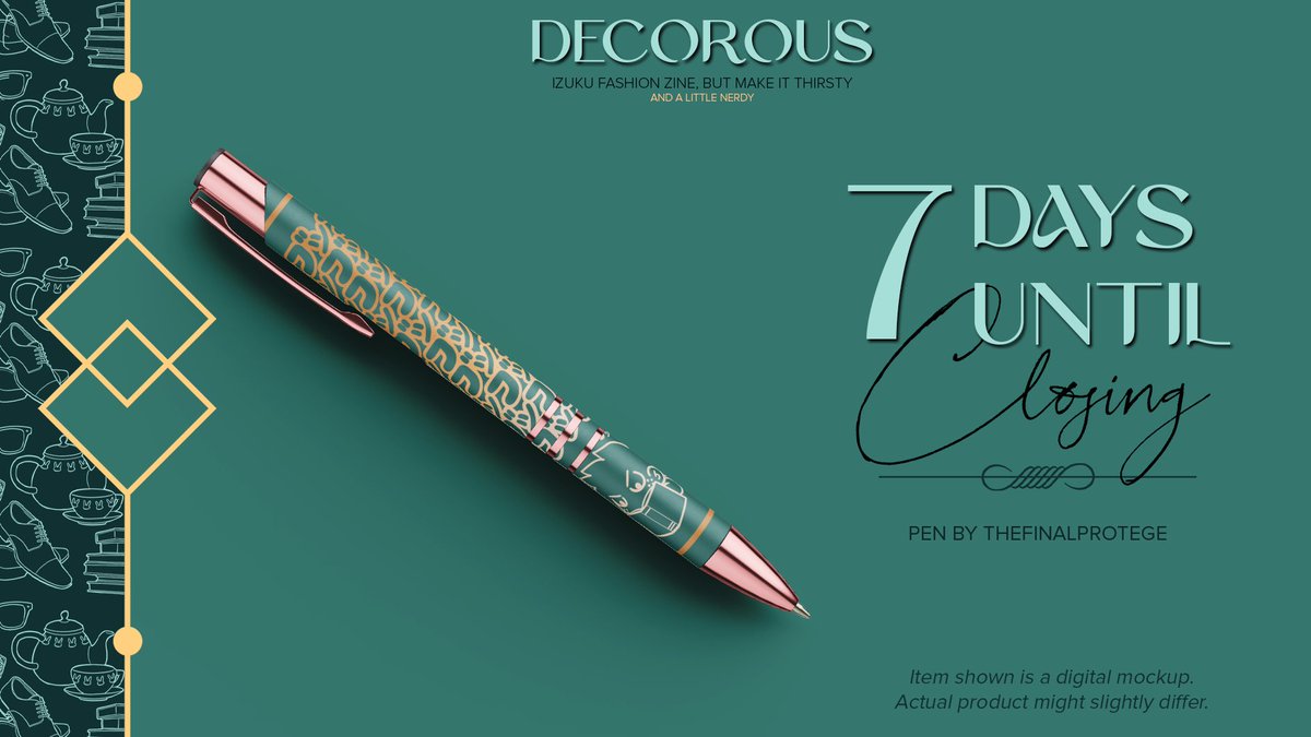 📚 1 WEEK📸 

Have you taken note of our countdown? Be sure to add this pen to your cart before time runs out!!

Leftover sales close on December 1st!

Shop: decorouszine.bigcartel.com

#dkfashionzine💚