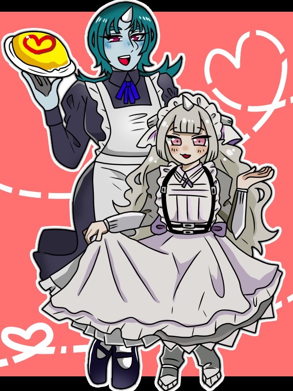 はるか先生【<a href="/harukabcc/">藤吉はるか@🐉🐢はよ幸せになれ</a> 】宅の
🤍ホエール&amp;うち宅の💙ホエールの衣装合わせFAイラストを描かせて頂きました🫶🫶💙🤍💙🤍
メイド服きゃわわ〜✨✨いつもありがとうございます‼️

#ベイ擬人化