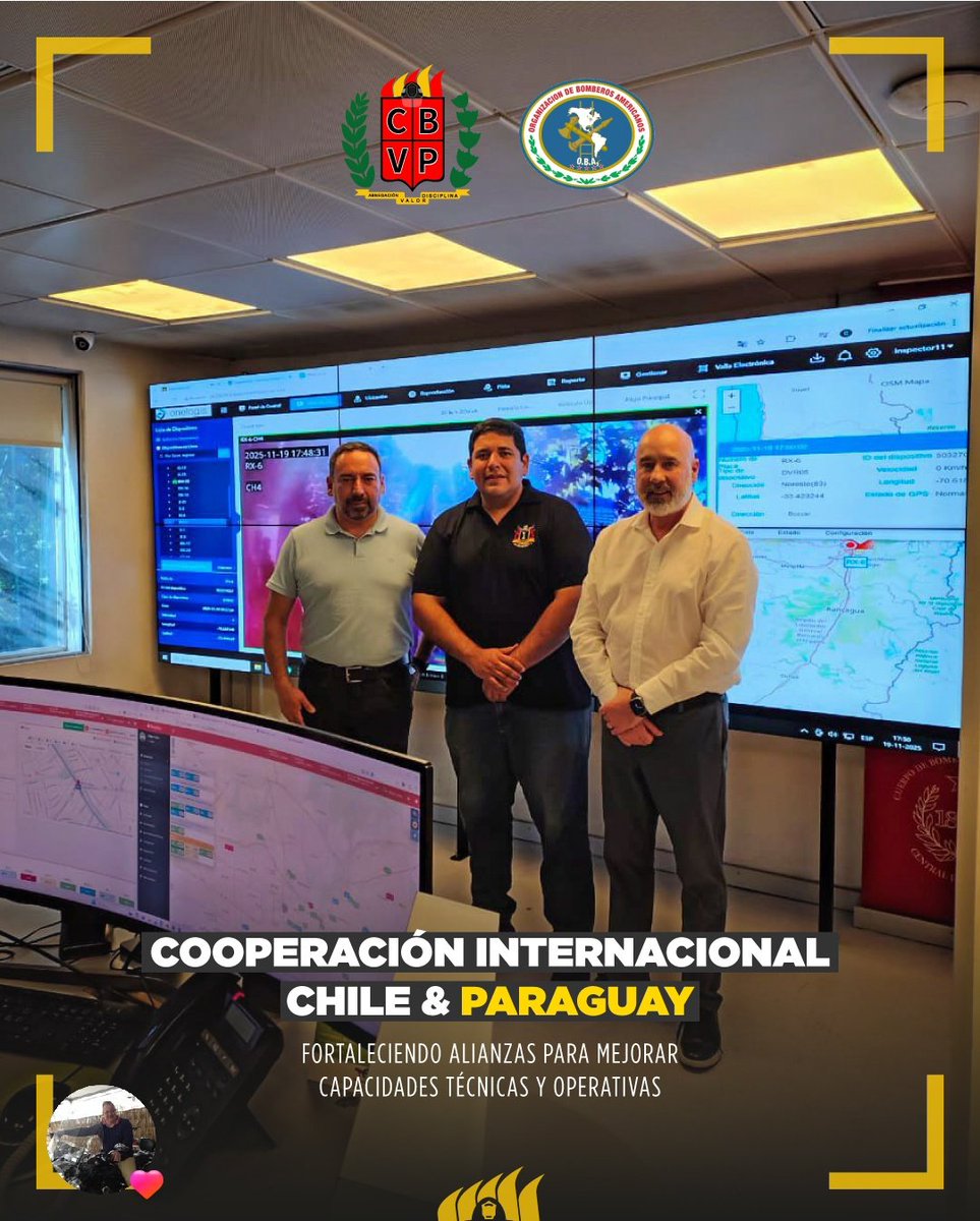 Super_CBS_Chile's tweet image. Reunión con el Vicepdte Nacional del #CBVP, 🇵🇾 Cap. Ppal. Gabriel Alcazar, en #Chile @cbs1863 y con el Insp. Eugenio Castro, del Dpto de Transformación Digital y Tecnología. Incluyó visitas a instalaciones emblemáticas, consolidando así un paso significativo hacia la integración.