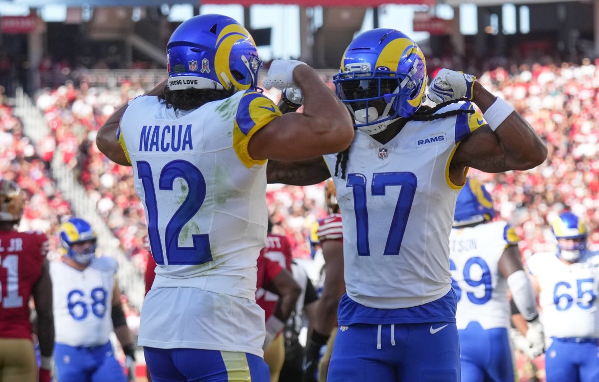 UnderdogNFL's tweet photo. Rams WR duo at halftime

Puka Nacua:
5-80-0

Davante Adams:
4-52-2 https://t.co/qwubdDq0pX