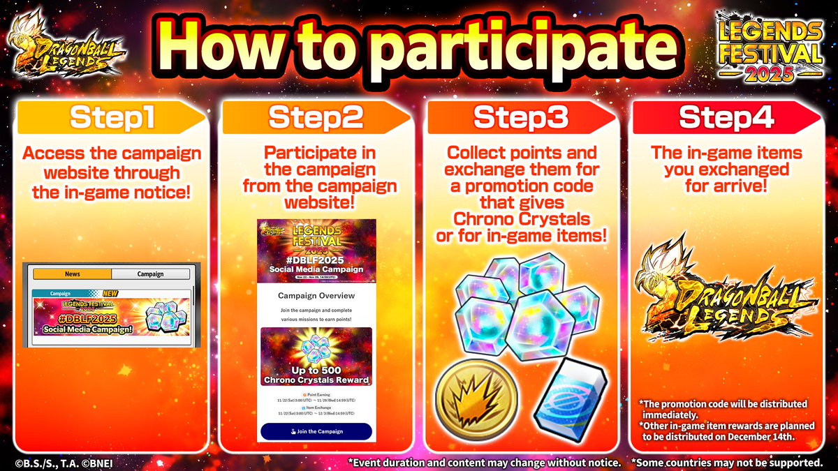 DB_Legends's tweet photo. Don't miss out on up to 500 Chrono Crystals!
#DBLF2025 Social Media Campaign✨

Check below on how to participate!👇

#DragonBall #DBLegends #DBLF2025 https://t.co/Mc6TQcbWCe