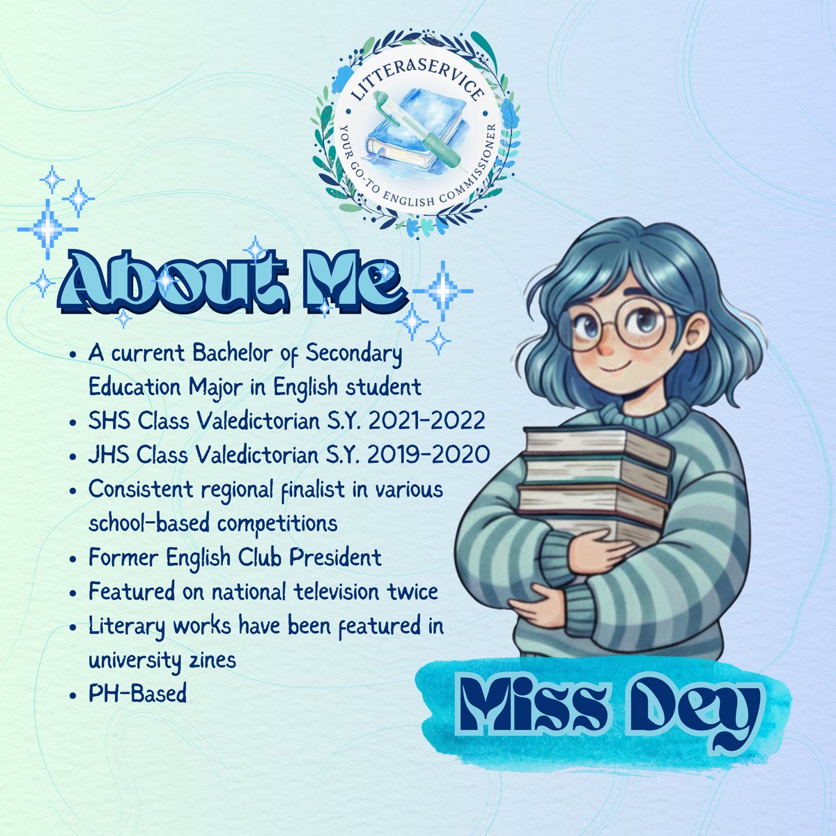 _litteraservice's tweet image. LitteraSERVICE is open for commissions! DM me for the rates 💙

#commstwt #commsopen #commsX comms twt ph acad lf client commissioner english filipino module essay creative story jingle song lyrics poem research rrl chap 1 2 3 speech script summary reflection book movie review b