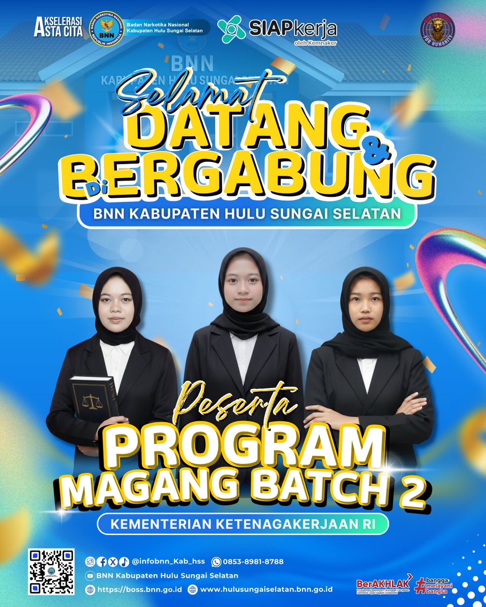 infobnn_kab_hss's tweet photo. ✨ SELAMAT DATANG & BERGABUNG ✨
BNN Kabupaten Hulu Sungai Selatan dengan bangga menyambut para Peserta Program Magang Batch 2 Kementerian Ketenagakerjaan RI.
Selamat menjalankan tugas, semoga sukses dan penuh keberkahan!
#MagangBatch2 #kemnakerri https://t.co/Je6TzBlYV3