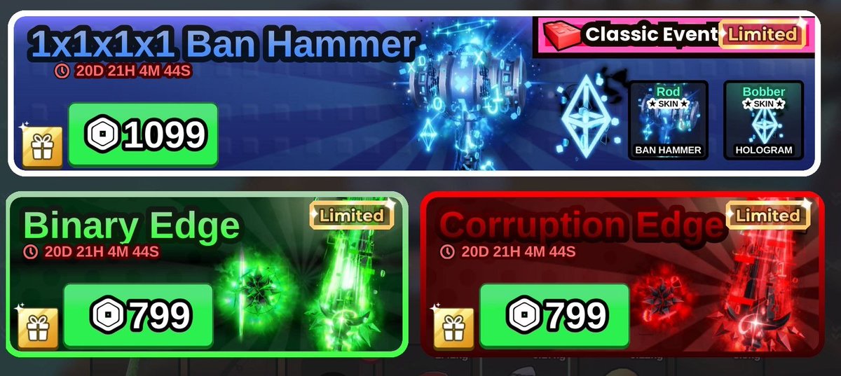 Skin Rod Fish It terbaru sudah tersedia di <a href="/swbearstore2/">swbearstore 5000+ trx~ wdp ml dm ml sl gift skin</a>! 

- 1x1x1x1 Ban Hammer: 110k 🆕️
- Binary Edge: 80k 🆕️
- Corruption Edge: 80k 🆕️
- Princess Parasol: 90k
- Eclipse Katana: 90k

Order: wa.me/6289675820230
> Dikirim via link ps
> Proses 10-15 menit