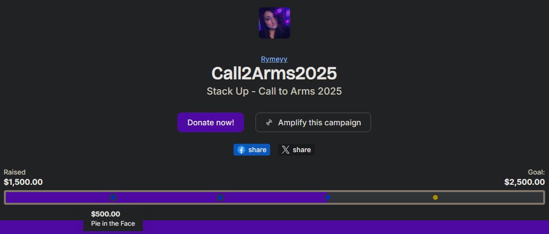 Huge thank you to my community &amp; all my <a href="/StackUpDotOrg/">Stack Up</a>  donors! #StackUp
We hit every goal and funded our 2nd Supply Crate!❤️
Pie to the face happens TONIGHT live on stream thanks to <a href="/xBlurrii/">Blurrii</a>😂🥧

💜Twitch.tv/Rymeyy🪐