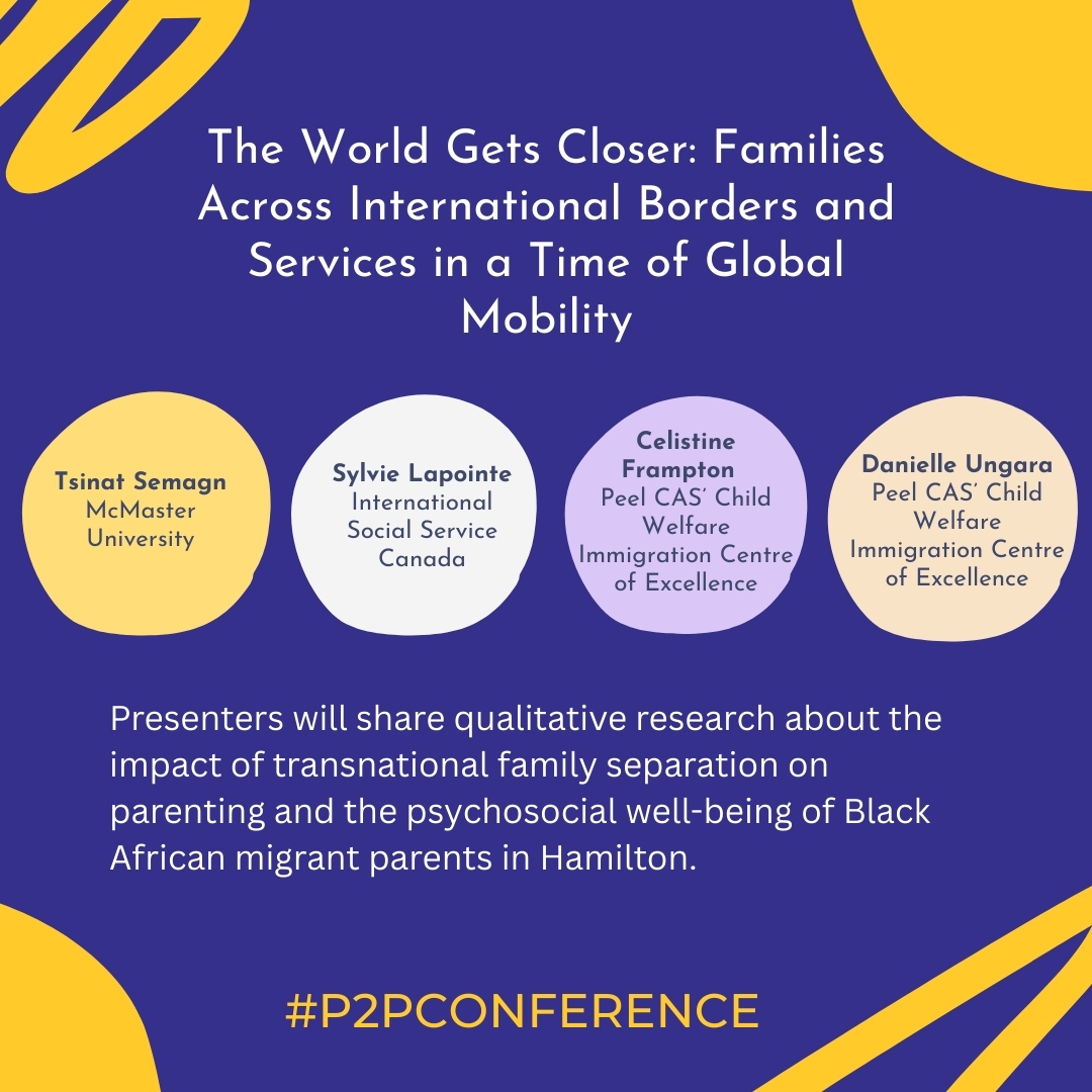 P2PConnects's tweet image. The World Gets Closer: Families Across International Borders and Services in a Time of Global Mobility
Chair: Danielle Ungara – Peel CAS’ Child Welfare Immigration Centre of Excellence
📆November 24
📌In Person
#P2PConference #VVPConference