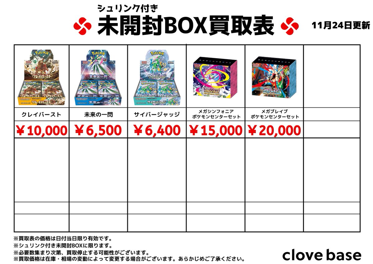 ⭐️シュリンク付き未開封BOX買取表⭐️ 《買取表に載っている
