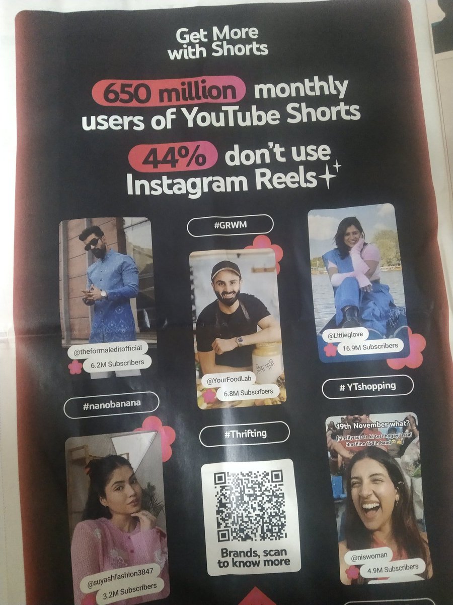 Every alternate day I see youtube shorts ad in newspaper, where they aggressively target instagram reels.

You won't see instagram doing the same because they are winning the reels game.