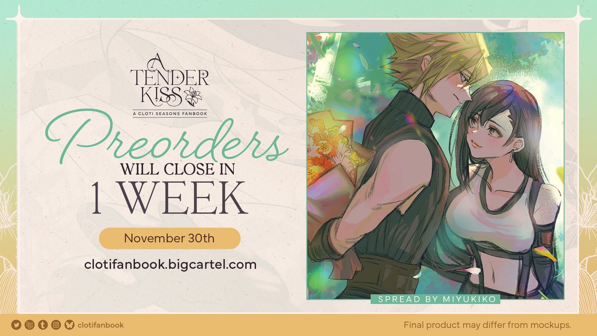 clotifanbook's tweet image. 🌸 PREORDERS 1 WEEK REMAINING  ✨

We're thrilled to welcome the last week of preorders by sharing a preview of @Miyukiko's beautiful spread for our spring section. 🌼 Preorders will close on Nov 30th. Make sure to grab your copy before then! 💛

⭐️ SHOP: clotifanbook.bigcartel.com