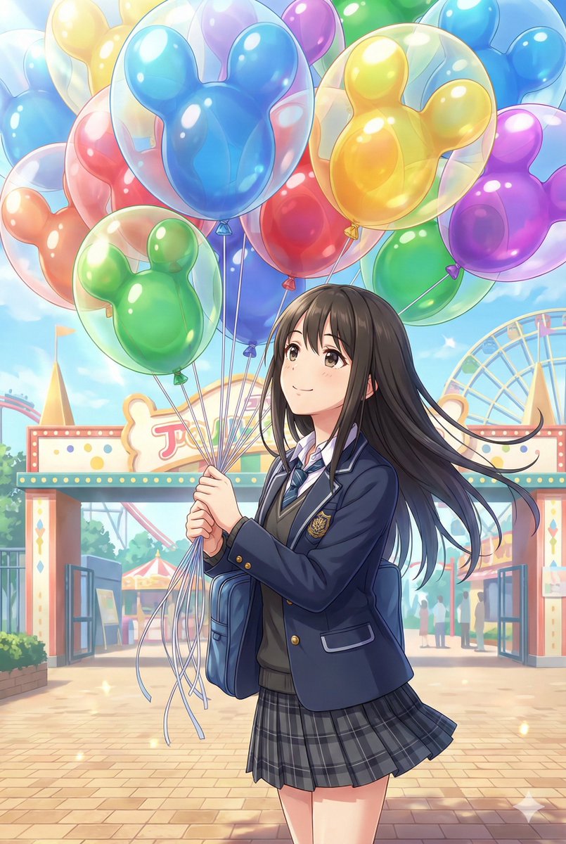 Nano Banana Proのイラストはこんな感じです。
色とりどりの風船の束を持っていると指示したらこうなっちゃいました🐭
When I instructed them to hold a bunch of colourful balloons, this is what happened🐭 
#風船 
#nanobanana