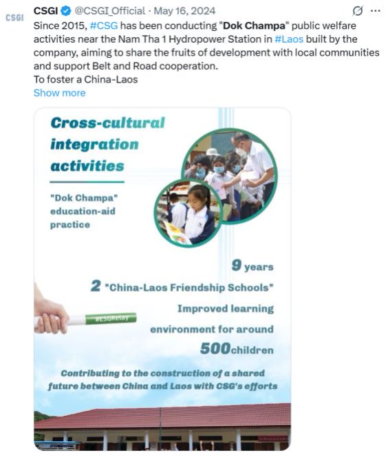 PBP_CIPC's tweet photo. #GreenDevelopmentandESGPractices
China Southern Power Grid Co., Ltd. has rooted in Laos for ten years and built the "Frangipani" charity brand. Focusing on the fields of education, medical care and people's livelihood. https://t.co/2yldCx5hpL