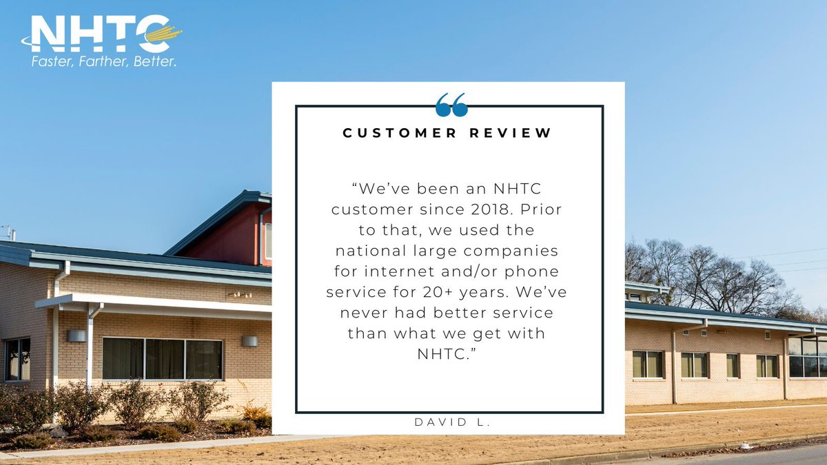NHTCoop's tweet image. &quot;We’ve been an NHTC customer since 2018. Prior to that, we used the national large companies for internet and/or phone service for 20+ years. We’ve never had better service than what we get with NHTC. &quot; - David L.

Thank you for trusting your LOCAL provider.

#NHTCFiber #Local