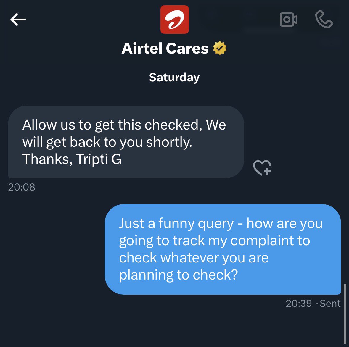 Sahilg2011's tweet photo. @airtelindia @Airtel_Presence @airtelnews its time to shut down your social media support team I believe. https://t.co/NyS08Nxwsx