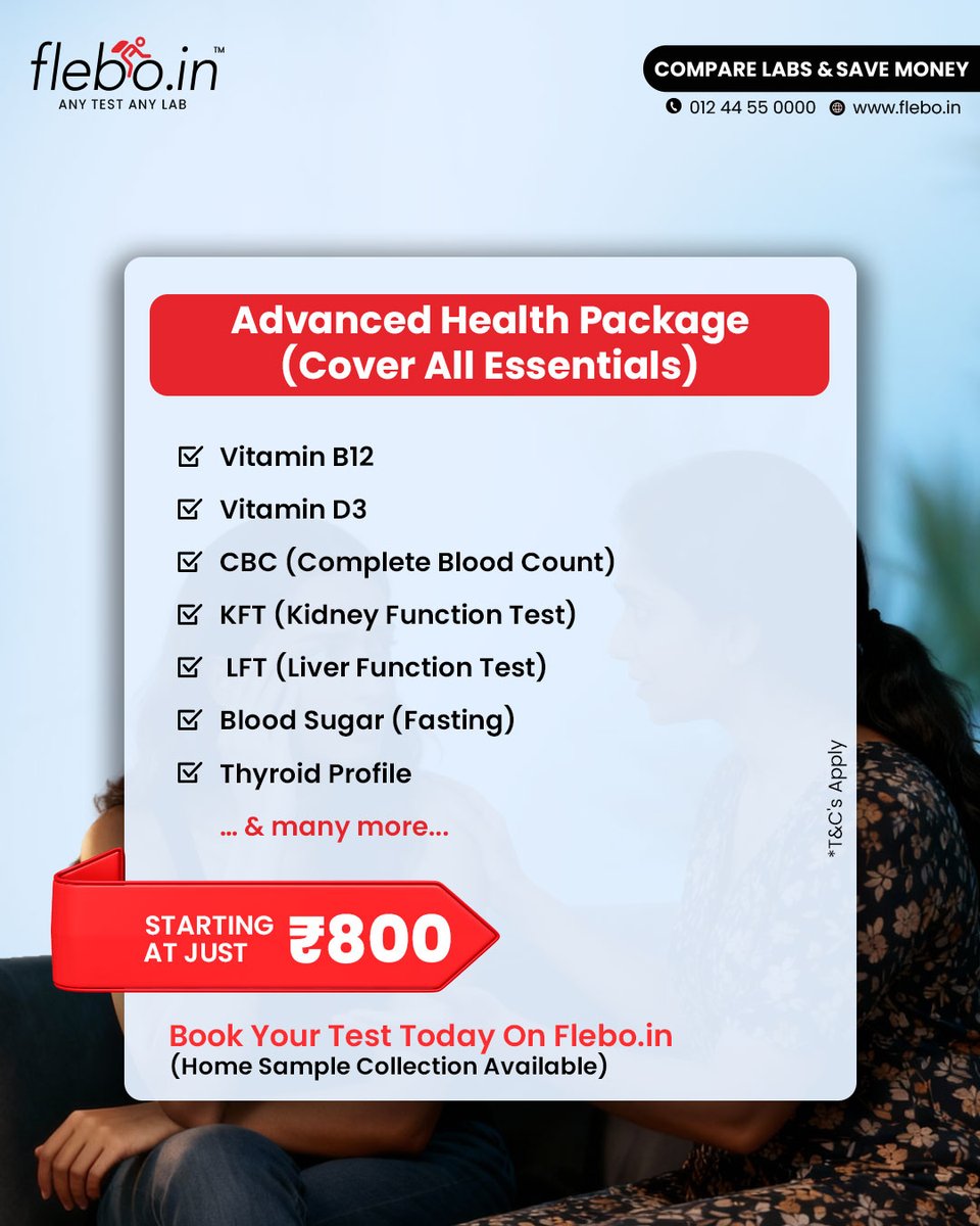 Check all essential health markers in ONE go with Flebo.in’s Advanced Health Package, starting at just ₹800*.
🌐 Visit: flebo.in | 📞 Call: 012 44 55 0000
Share this post &amp; earn cash up to ₹5000* 💸
*T&amp;Cs Apply
#Flebo #ourbloodrelations #healthcare