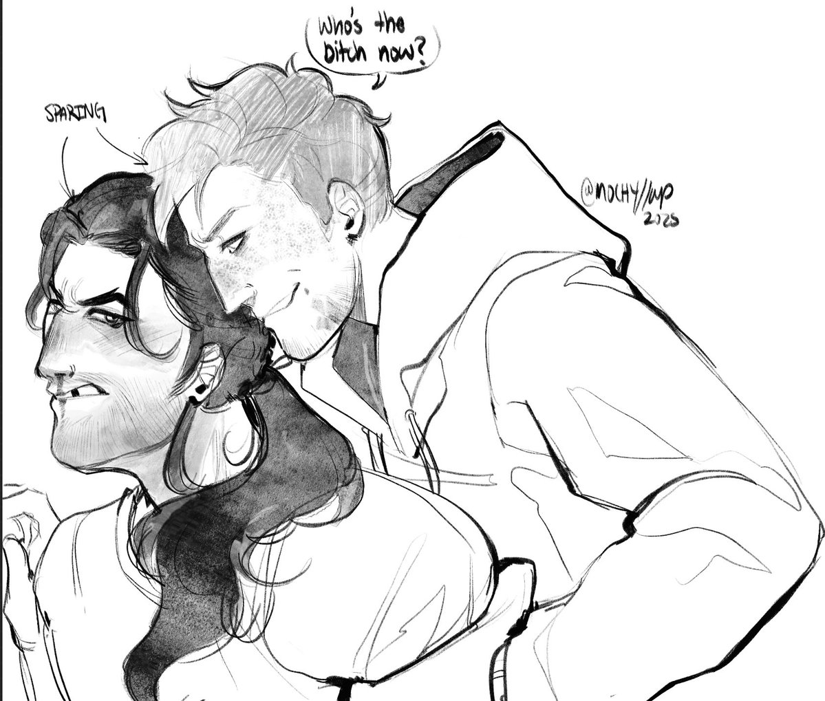 M0ch4Cup's tweet image. They were sparing in the gym.

#robert #flambaefanart #flambert #dispatch