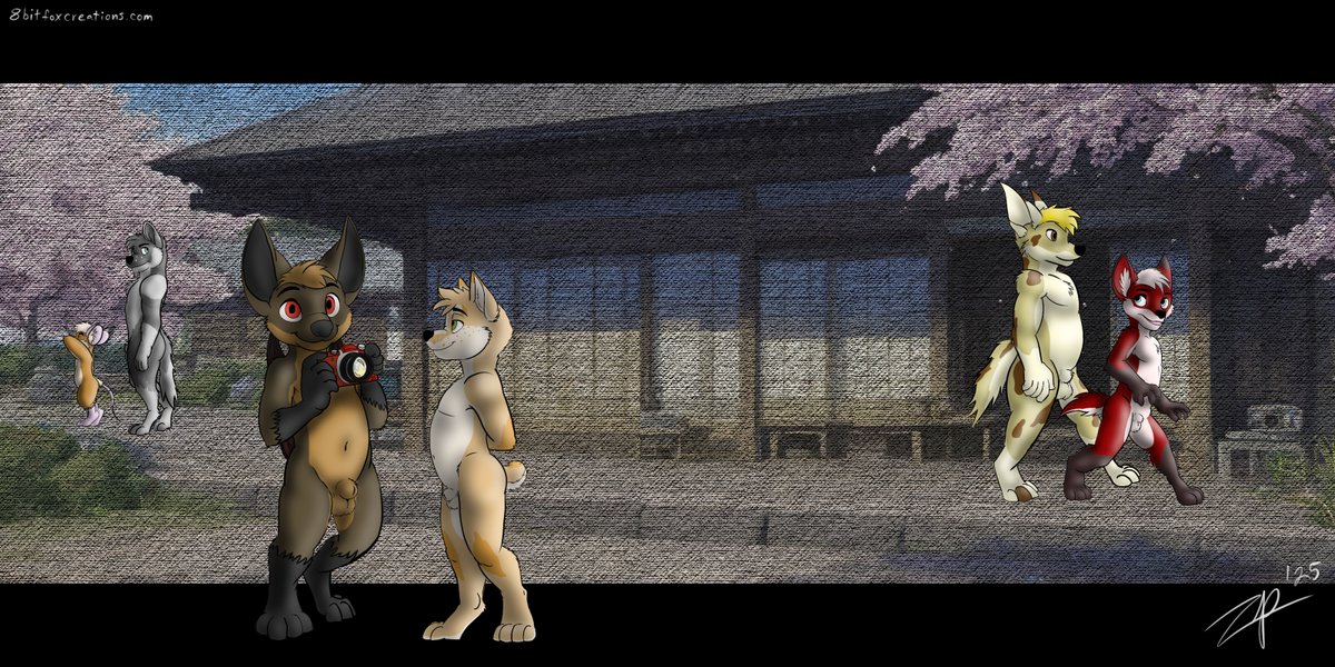 Under blooming cherry blossoms, Snickerdoodle tours a serene Japanese temple, camera in paw and guided by the friendly Shiba Inu local through the peaceful sights and culture. #furryart #snickerdoodle #shibainu #anthro #furryfriends #springvibes #furryfandom #cuteart