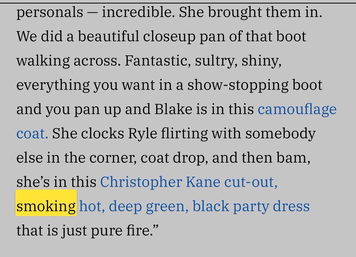 Justice4BJS's tweet image. Blake Lively’s costume designer also referred to her wardrobe as “sexy” and “smoking hot”

He was with @blakelively on a few sets. 

Her and her friends can use that word for a fictional characters clothes ONLY