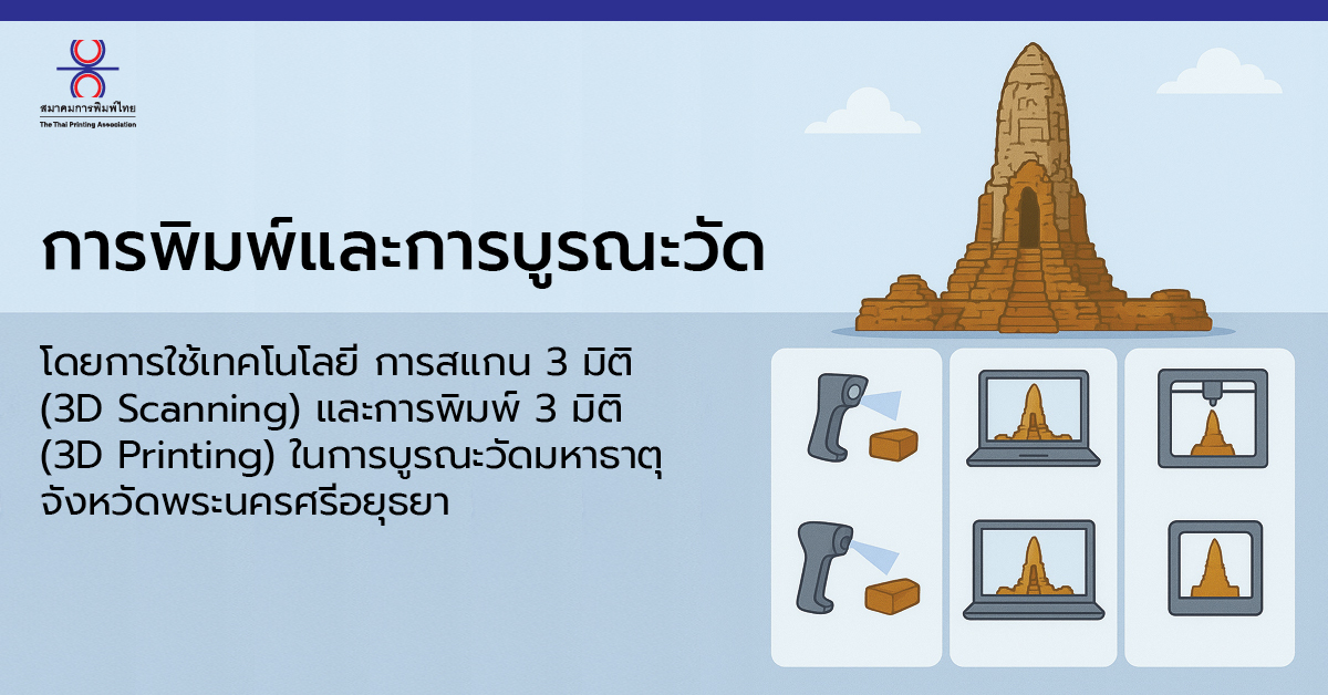 ThaiPrintAssoc's tweet photo. การพิมพ์และการบูรณะวัด โดยการใช้เทคโนโลยี การสแกน 3 มิติ (3D Scanning) และการพิมพ์ 3 มิติ (3D Printing) ในการบูรณะวัดมหาธาตุ พระนครศรีอยุธยา กรมศิลปากร ร่วมมือกับมหาวิทยาลัยเทคโนโลยีพระจอมเกล้าธนบุรีและมหาวิทยาลัยอื่น ๆ

https://t.co/xshiYVD5Kb

#วารสารการพิมพ์ไทยฉบับที่153 https://t.co/XNxobZv9hr