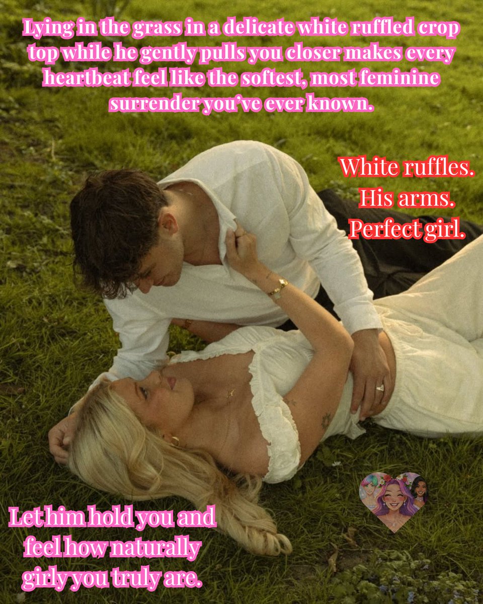 femmebliss469's tweet photo. One tiny white top and his strong hands are all it takes to melt into the grass and let the sweet, adored girl inside stay wrapped in his arms forever.
#Femboy #SissyCaption #RuffleTop #CoupleGoals #Feminization #MtF #SoftSurrender #GirlyBliss https://t.co/XwZiMkxVAf
